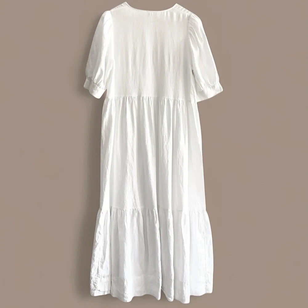 WILFRED Ohara Tiered Linen Maxi Dress White Puff Sleeve - Picture 11 of 14